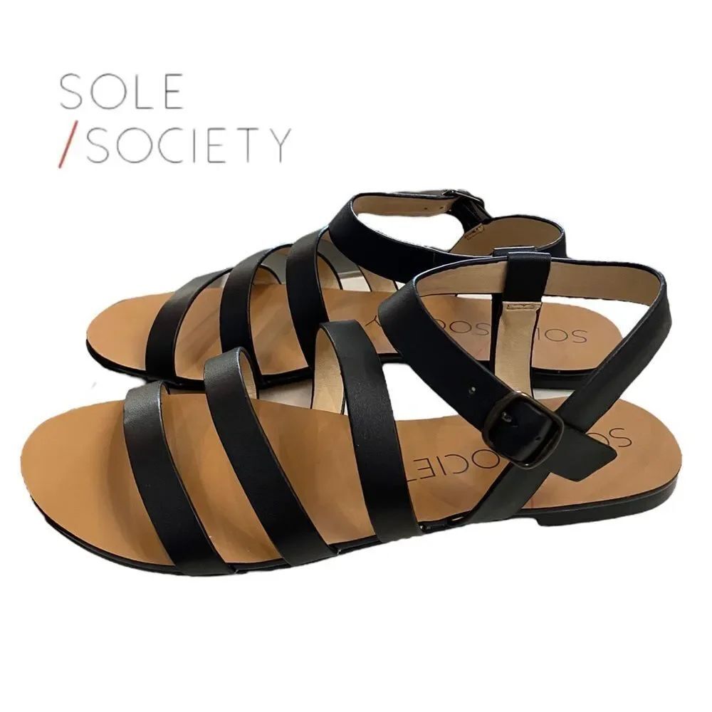 SOLE SOCIETY Eesha Lux Calf Black Strappy Women's Sandals NEW 6.5